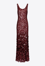 Elisabetta Franchi Sequined Georgette Maxi Dress Burgundy AB74047E2_CG3