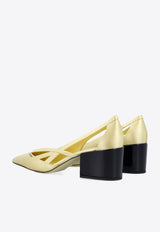 Prada 55 Satin Cut-Out Pumps Yellow 1I741NFB055049_F0222