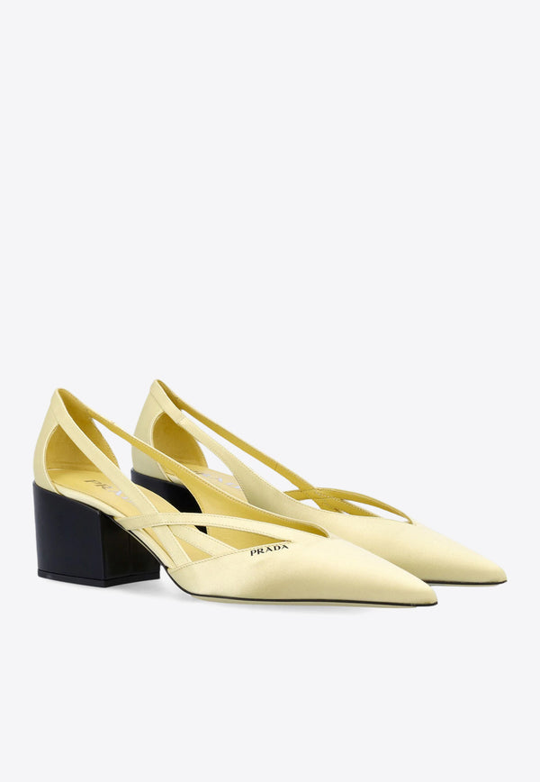 Prada 55 Satin Cut-Out Pumps Yellow 1I741NFB055049_F0222