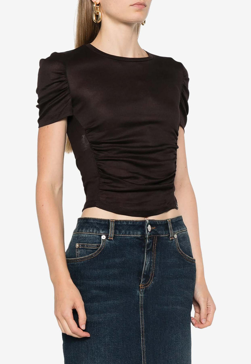 PINKO Martello Ruched Cropped Top Dark Brown 104155A24U_L72