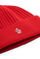 Moncler Grenoble Logo Patch Rib Knit Wool Beanie Red J20973B0001004761_455