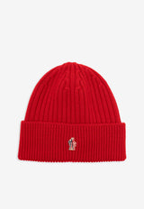 Moncler Grenoble Logo Patch Rib Knit Wool Beanie Red J20973B0001004761_455