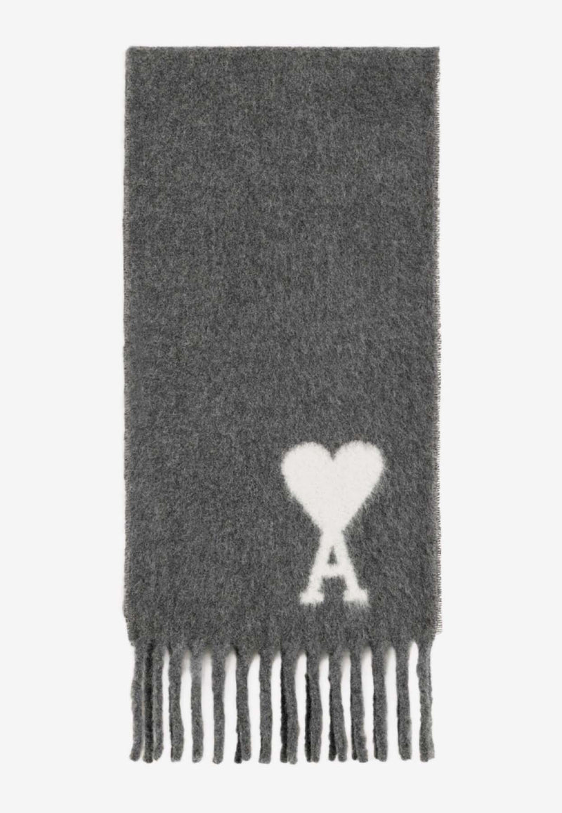 AMI PARIS Intarsia Knit Ami De Coeur Wool Scarf Gray USF422AW0054_061