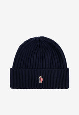 Moncler Grenoble Logo Patch Rib Knit Wool Beanie Blue J20973B0001004761_778