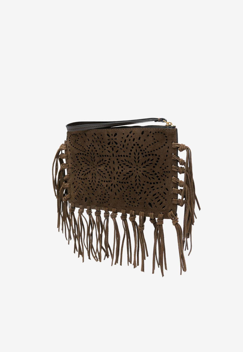 Isabel Marant Perforated Suede Fringed Clutch Brown MP0062FCB4C08M_50BZ