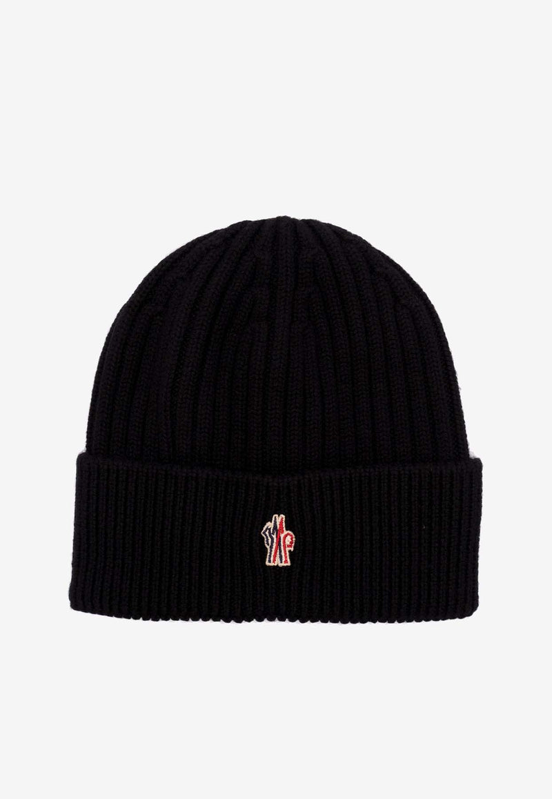 Moncler Grenoble Logo Patch Rib Knit Wool Beanie Black J20973B0001004761_999