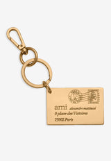 AMI PARIS Logo Debossed Envelope Keyring Gold UKR909369_907