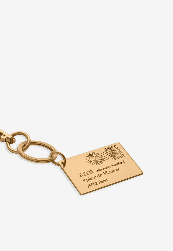 AMI PARIS Logo Debossed Envelope Keyring Gold UKR909369_907