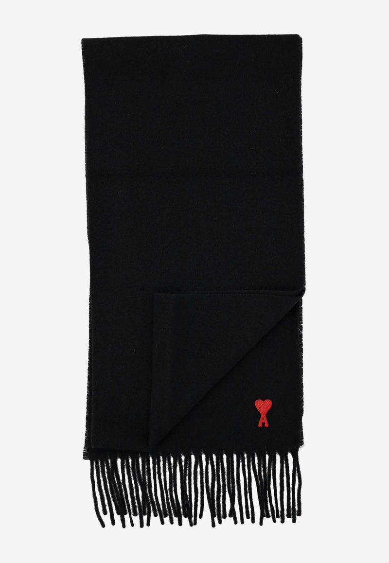 AMI PARIS Ami De Coeur Wool Scarf Black BFUSF405334_001