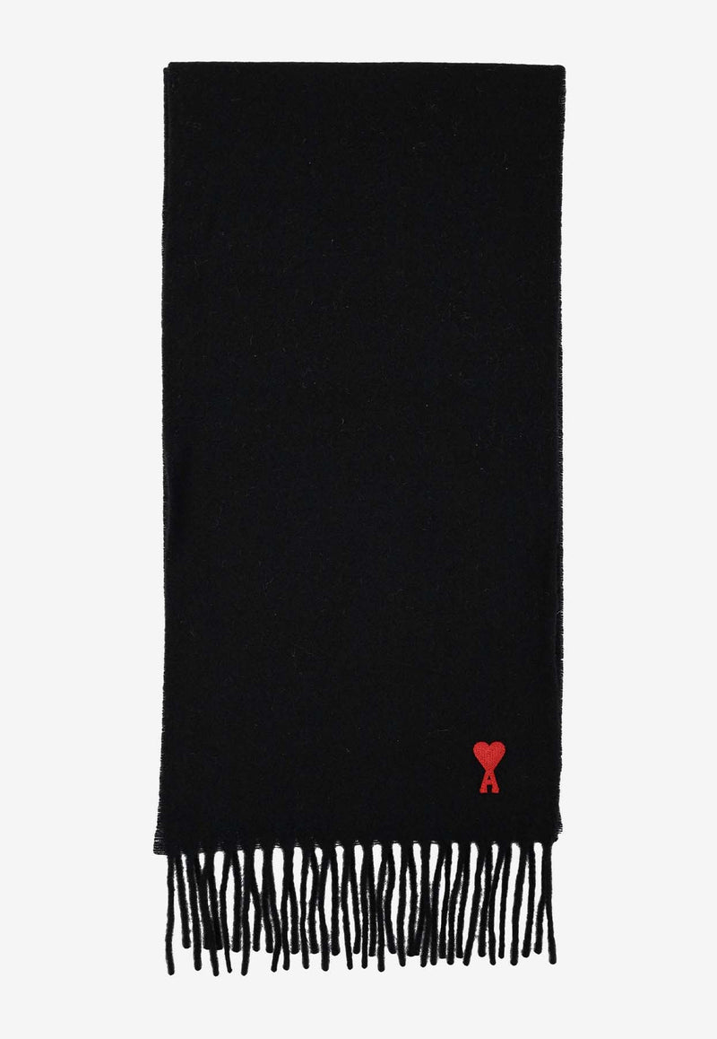 AMI PARIS Ami De Coeur Wool Scarf Black BFUSF405334_001