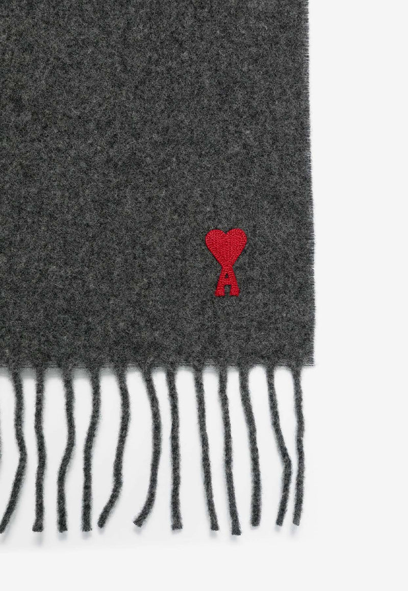 AMI PARIS Ami De Coeur Wool Scarf  Gray BFUSF405334_061