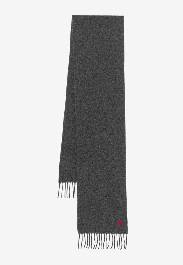 AMI PARIS Ami De Coeur Wool Scarf  Gray BFUSF405334_061