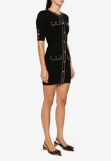 Elisabetta Franchi Chain-Trimmed Rib Knit Mini Dress Black AM92B46E2_110