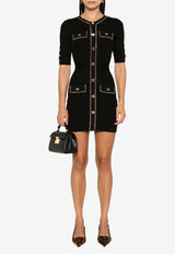 Elisabetta Franchi Chain-Trimmed Rib Knit Mini Dress Black AM92B46E2_110