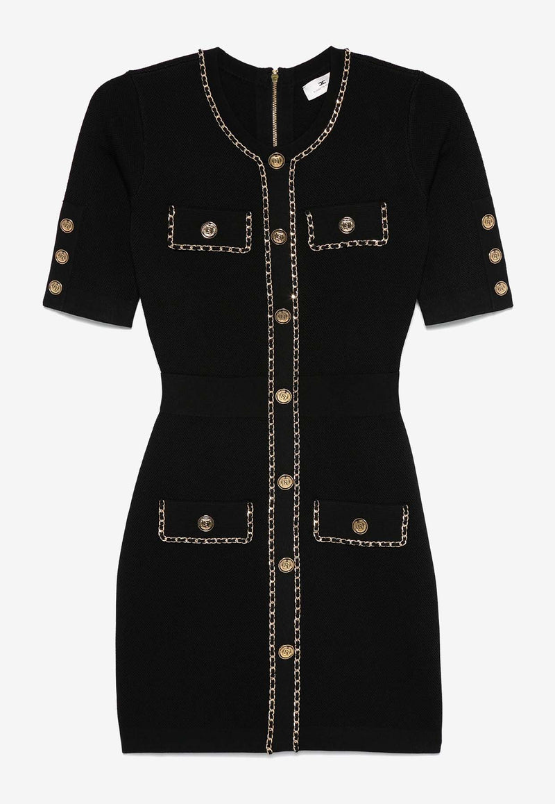 Elisabetta Franchi Chain-Trimmed Rib Knit Mini Dress Black AM92B46E2_110