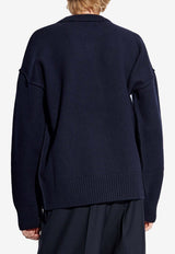 AMI PARIS Ami De Coeur Intarsia Knit Wool Sweater Navy UKS006018_414