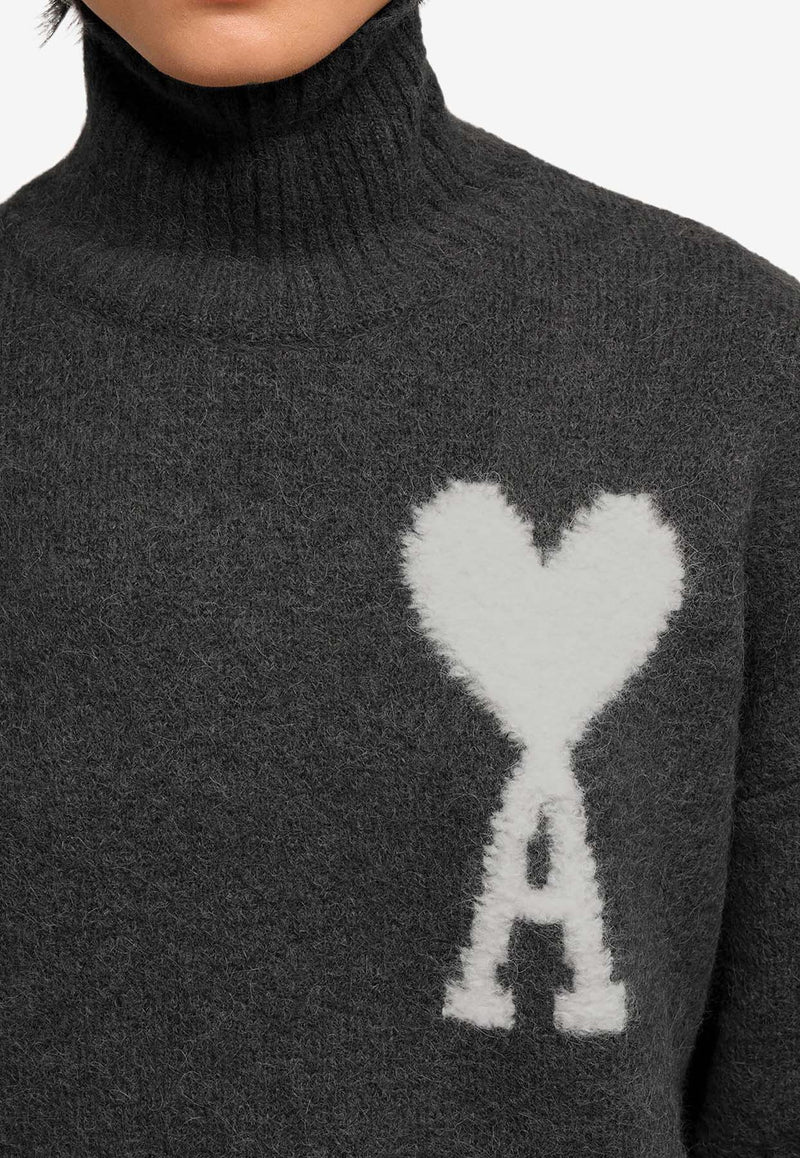 AMI PARIS Ami De Coeur Funnel-Neck Sweater Gray UKS425KN0032_061