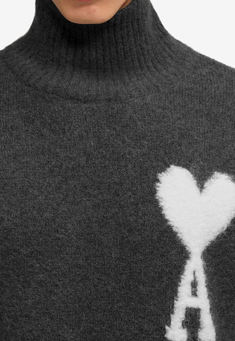 AMI PARIS Ami De Coeur Funnel-Neck Sweater Gray UKS425KN0032_061