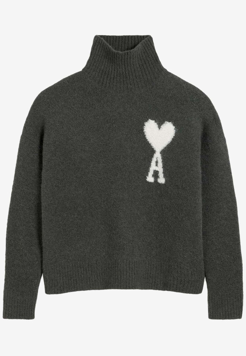 AMI PARIS Ami De Coeur Funnel-Neck Sweater Gray UKS425KN0032_061