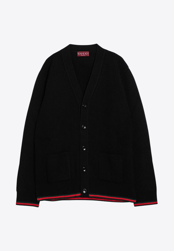 Gucci Signature Web-Trimmed V-neck Cardigan Black 803963XKD96/P_GUC-1060