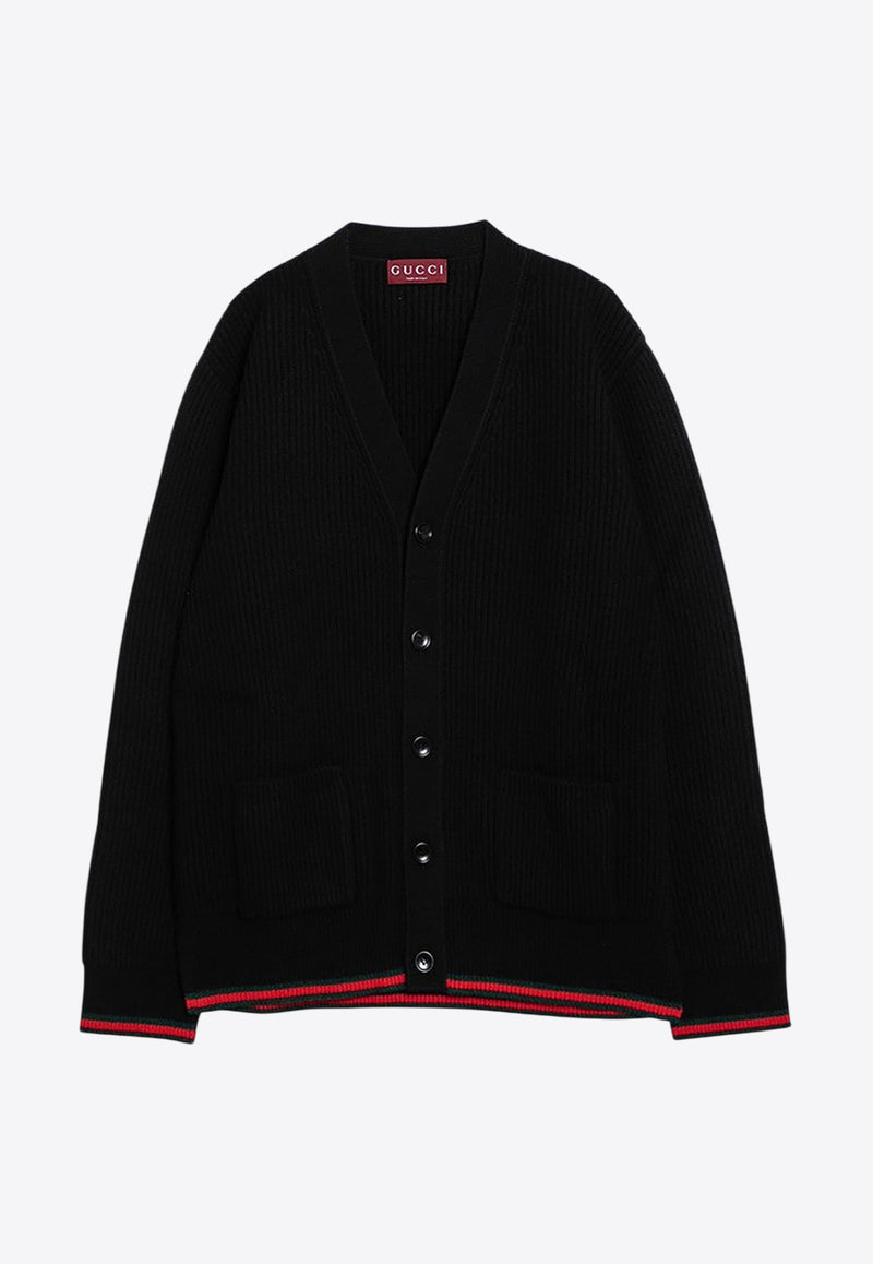 Gucci Signature Web-Trimmed V-neck Cardigan Black 803963XKD96/P_GUC-1060