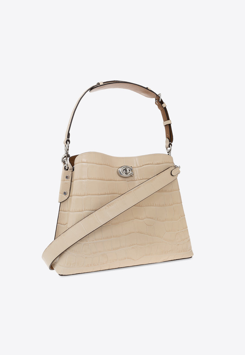 Coach Willow Croc-Embossed Leather Shoulder Bag  Ivory CU057 0-LHVT5