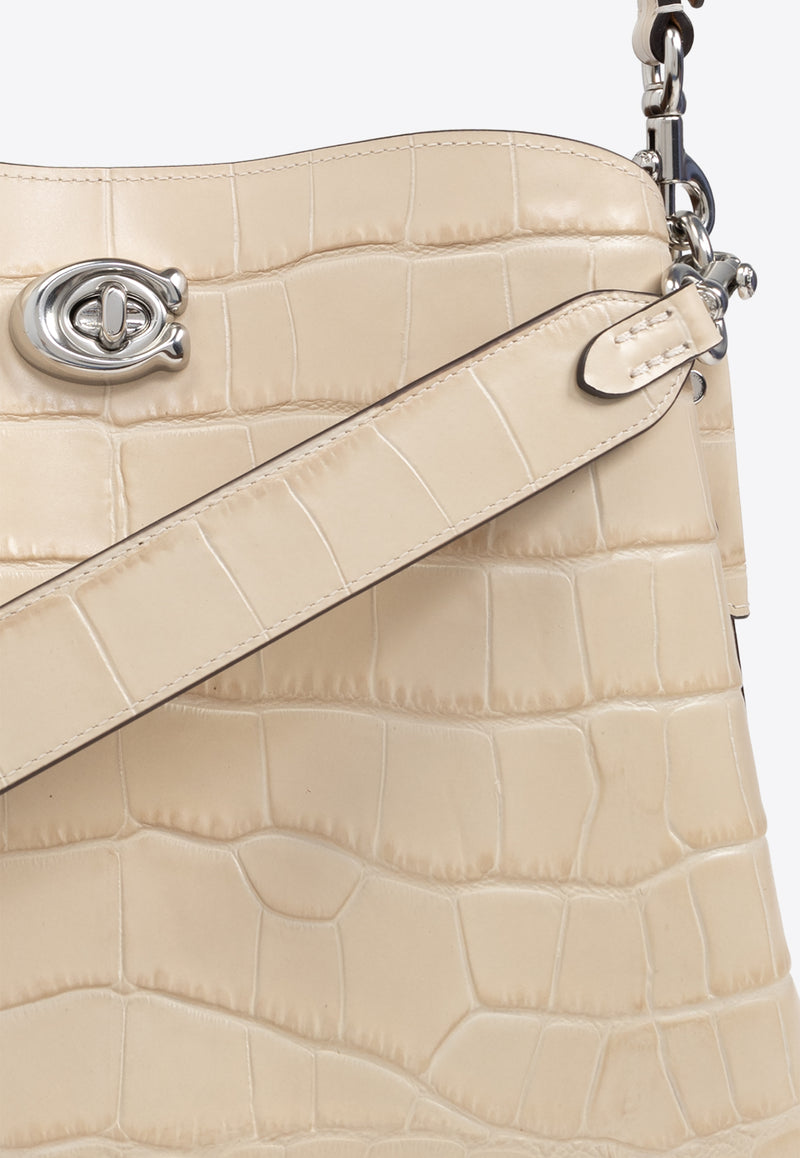 Coach Willow Croc-Embossed Leather Shoulder Bag  Ivory CU057 0-LHVT5