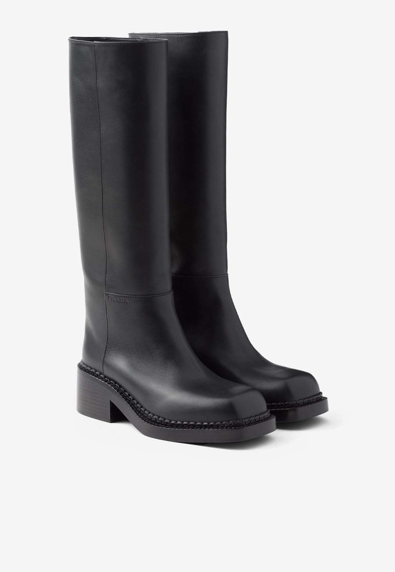 Prada 55 Leather Knee-High Boots Black 1W746NFD055070_F0002_TH