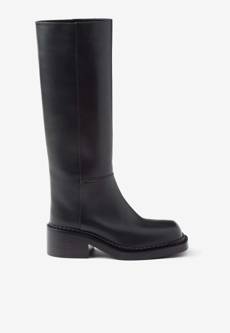 Prada 55 Leather Knee-High Boots Black 1W746NFD055070_F0002