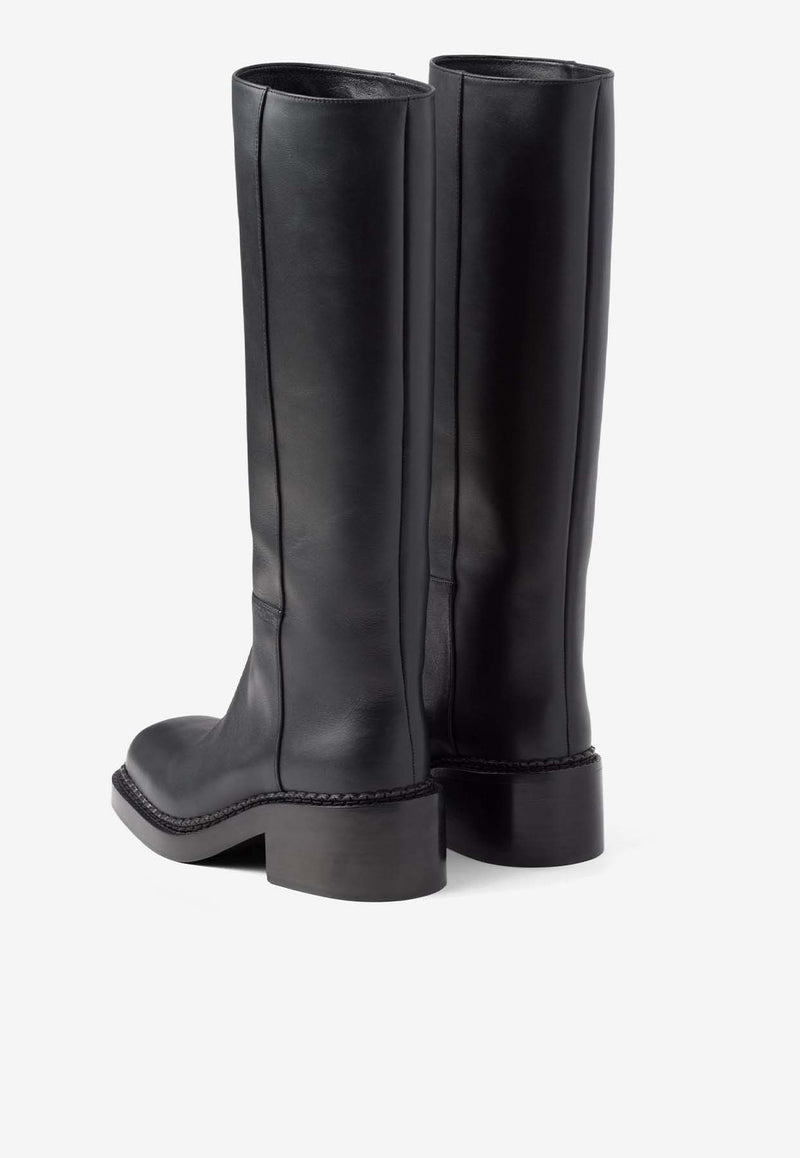Prada 55 Leather Knee-High Boots Black 1W746NFD055070_F0002_TH