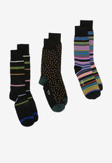 Paul Smith Mid-Calf Patterned Socks - Set of 3 Black M1ASOCKN3PBLA_79