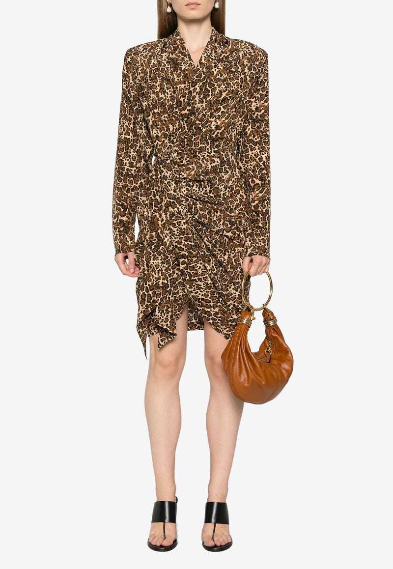 Isabel Marant Cleora Leopard Print Mini Dress Brown RO0648FAB4J07I_99LE