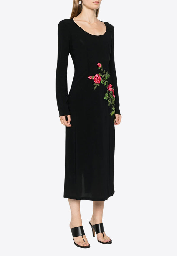 Vivetta Floral Embroidered Long-Sleeved Midi Dress Black VS2AB0131TE057_9000