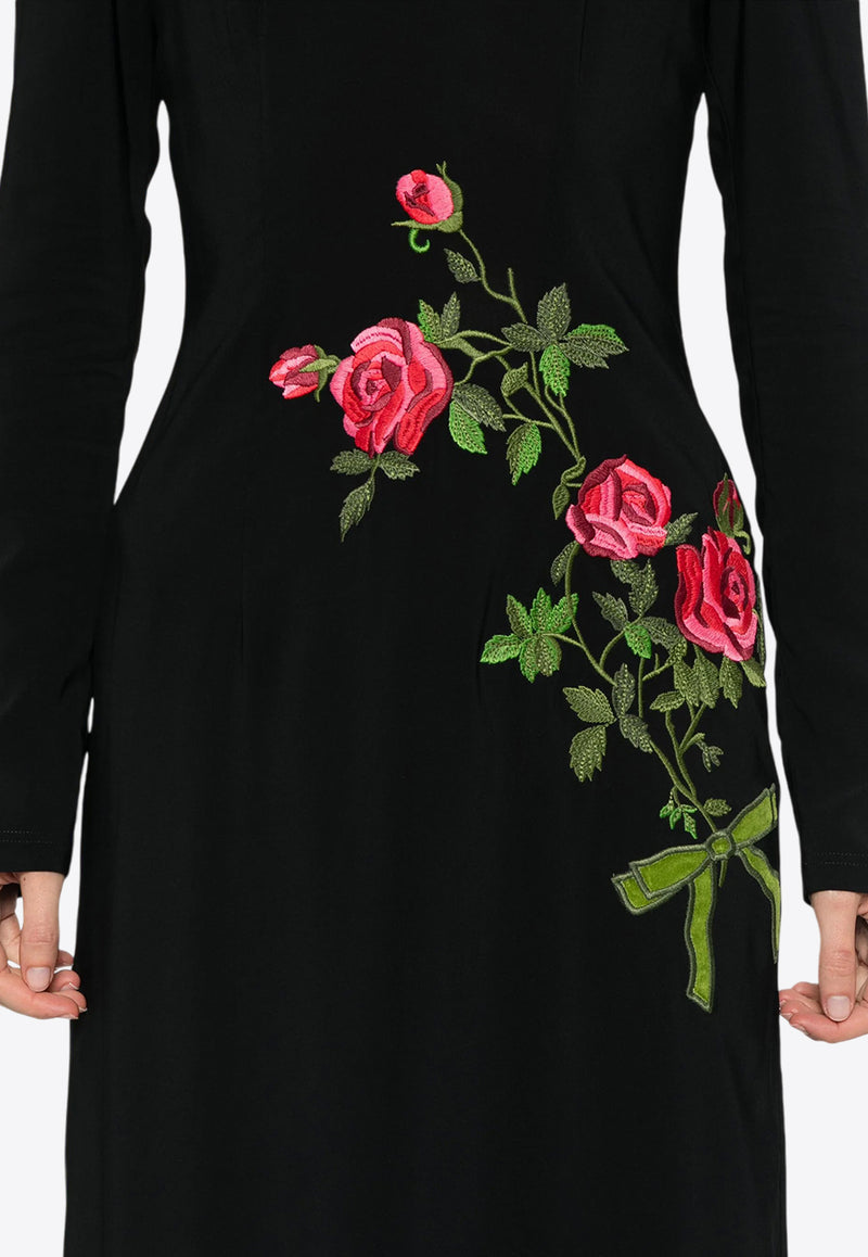 Vivetta Floral Embroidered Long-Sleeved Midi Dress Black VS2AB0131TE057_9000