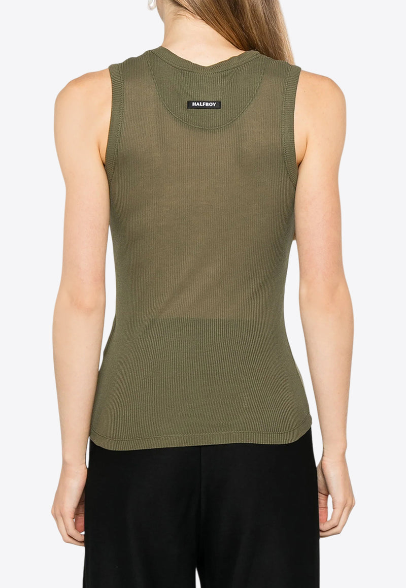 HALFBOY Logo Patch Crewneck Tank Top Olive HFW241WTTA067111_032