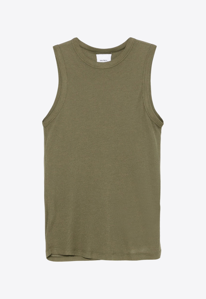 HALFBOY Logo Patch Crewneck Tank Top Olive HFW241WTTA067111_032