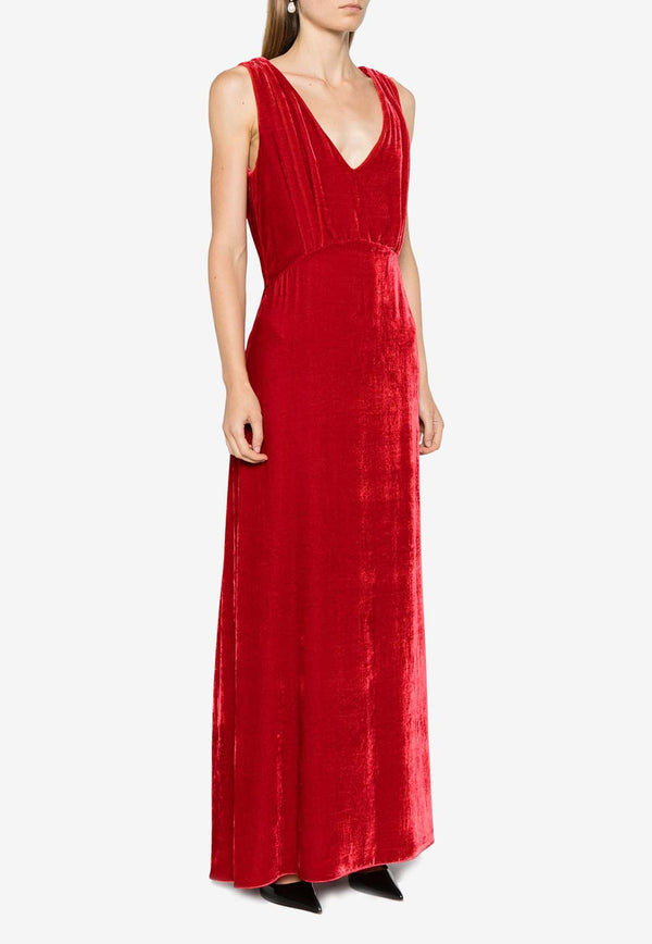 P.A.R.O.S.H Relur Maxi V-neck Velvet Dress Red D725473RELUR24_009