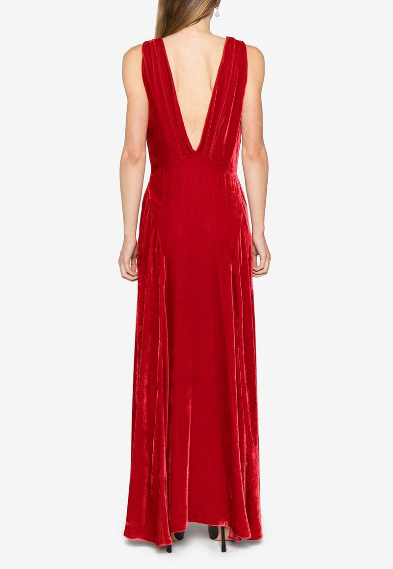 P.A.R.O.S.H Relur Maxi V-neck Velvet Dress Red D725473RELUR24_009