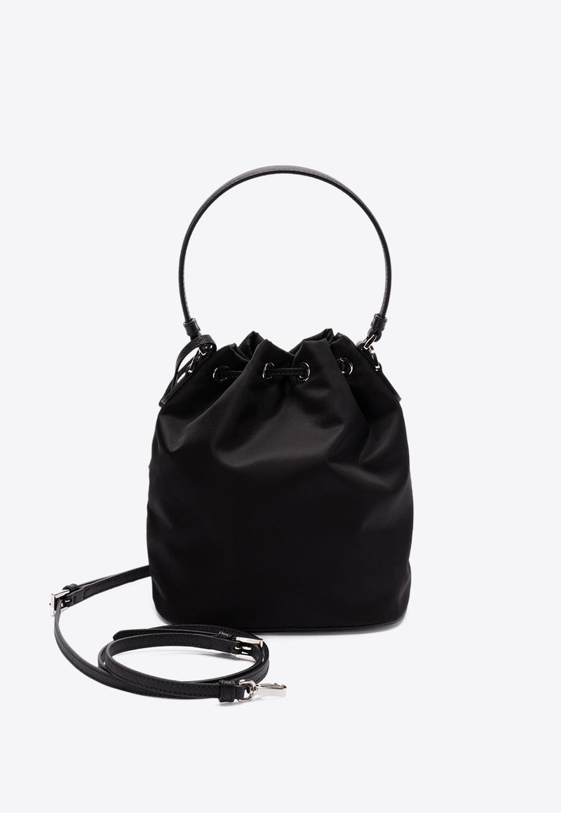 Prada Enamel Triangle Logo Bucket Bag Black 1BE067VWRM2C4Q_F0002