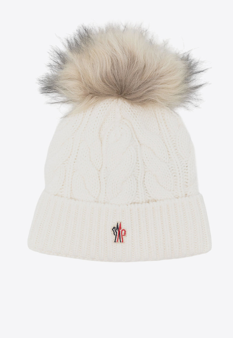 Moncler Grenoble Cable Knit Logo Pom Pom Beanie White J20983B00011A0069_002