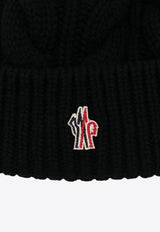 Moncler Grenoble Cable Knit Logo Pom Pom Beanie Black J20983B00011A0069_999