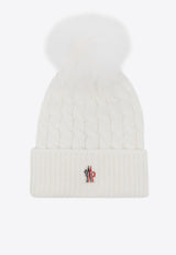 Moncler Grenoble Logo Patch Cable Knit Pom Pom Beanie White J20983B000080402A_002