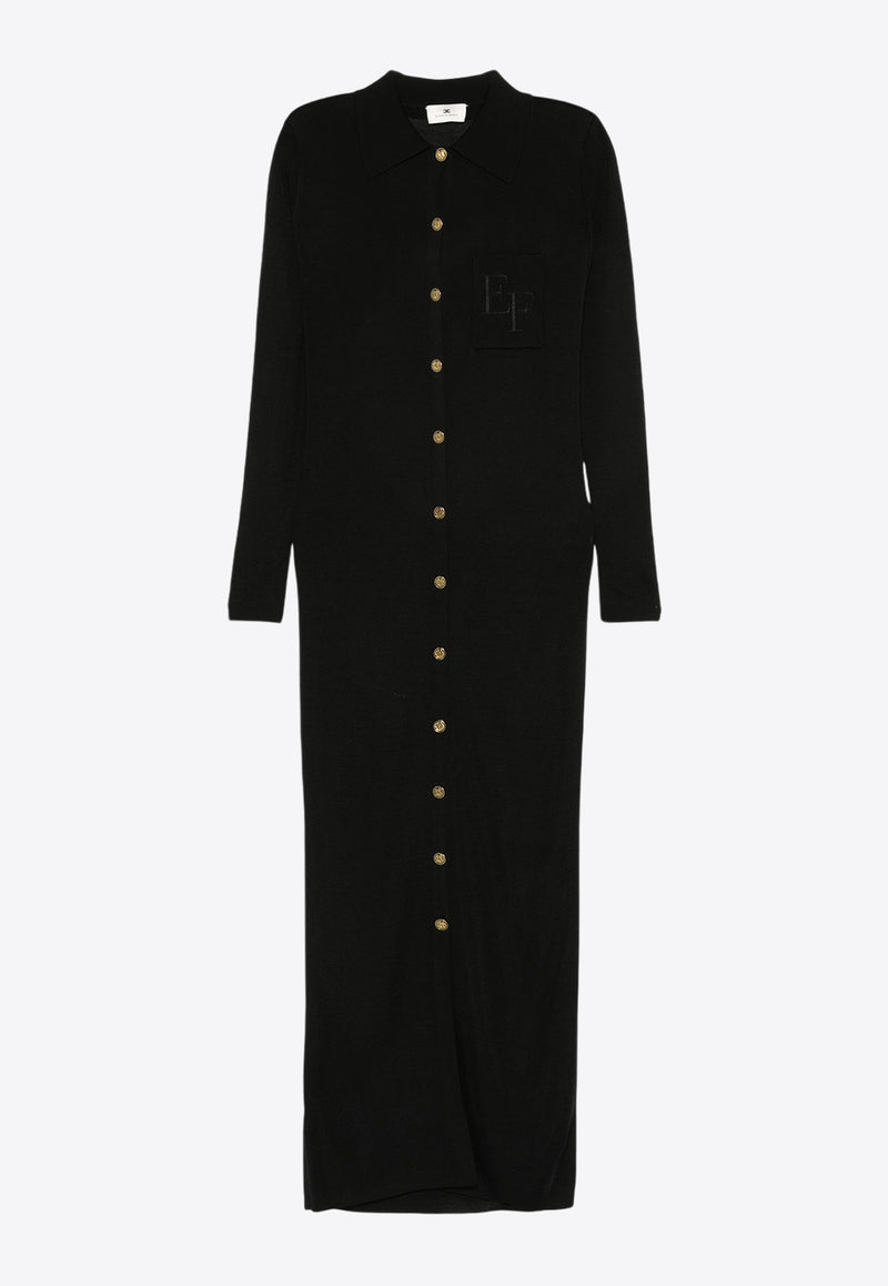 Elisabetta Franchi Belted Midi Cardigan Dress Black AM72S47E2_110