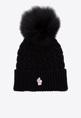 Moncler Grenoble Logo Patch Cable Knit Pom Pom Beanie Black J20983B000080402A_999