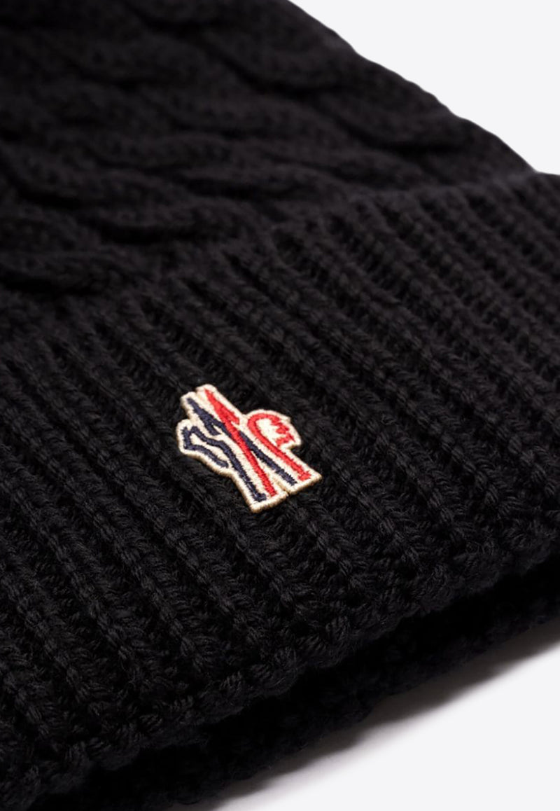 Moncler Grenoble Logo Patch Cable Knit Pom Pom Beanie Black J20983B000080402A_999