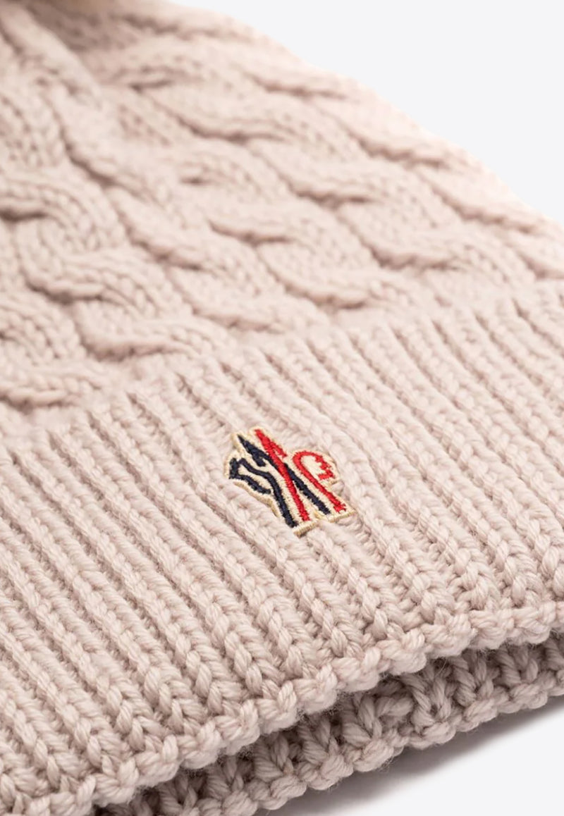 Moncler Grenoble Logo Patch Cable Knit Pom Pom Beanie Pink J20983B000080402A_216