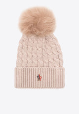 Moncler Grenoble Logo Patch Cable Knit Pom Pom Beanie Pink J20983B000080402A_216