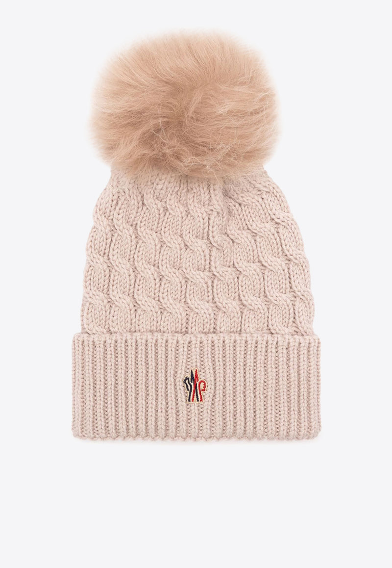 Moncler Grenoble Logo Patch Cable Knit Pom Pom Beanie Pink J20983B000080402A_216