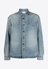 Saint Laurent Trouville Logo Faded Denim Shirt  Blue 753029Y07JA_5018