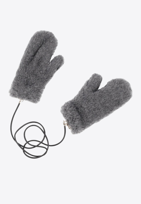 Max Mara Ombrato Teddy Mittens with Cord Gray 2424566082600OMBRATO_001